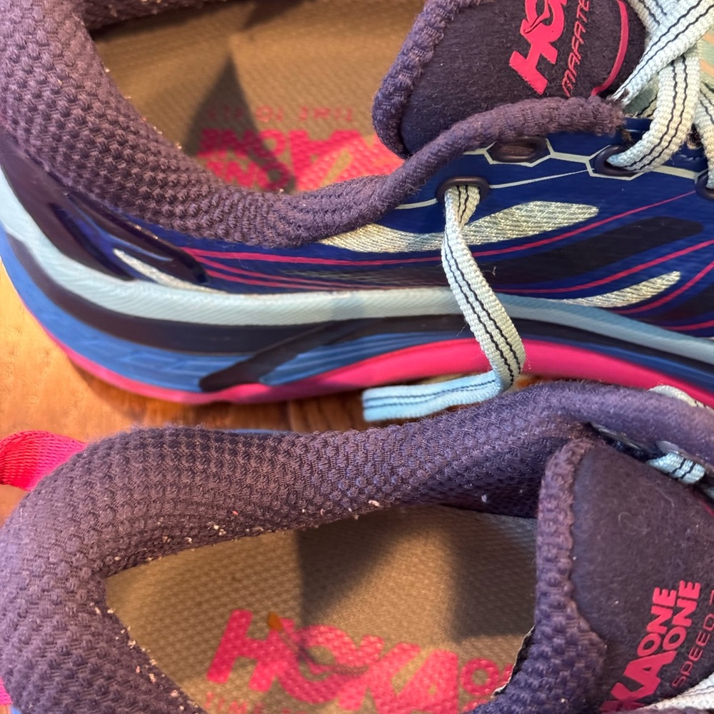 Hoka One One Vibrant Blue and Pink Athletic Shoes - Picture 12 of 13